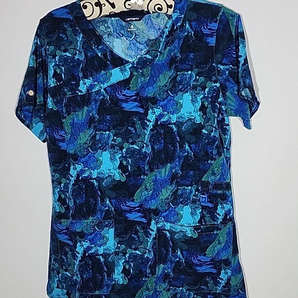 CARHARTT Blue Green Purple Nurse Medical Scrub Uniform Shirt Top Scrubs Small
